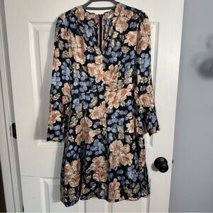 Rebecca Taylor silk blend dress, size 8, black/floral, v neck, office, date